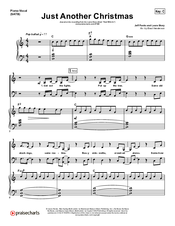 Just Another Christmas Piano/Vocal (SATB) (Laura Story)