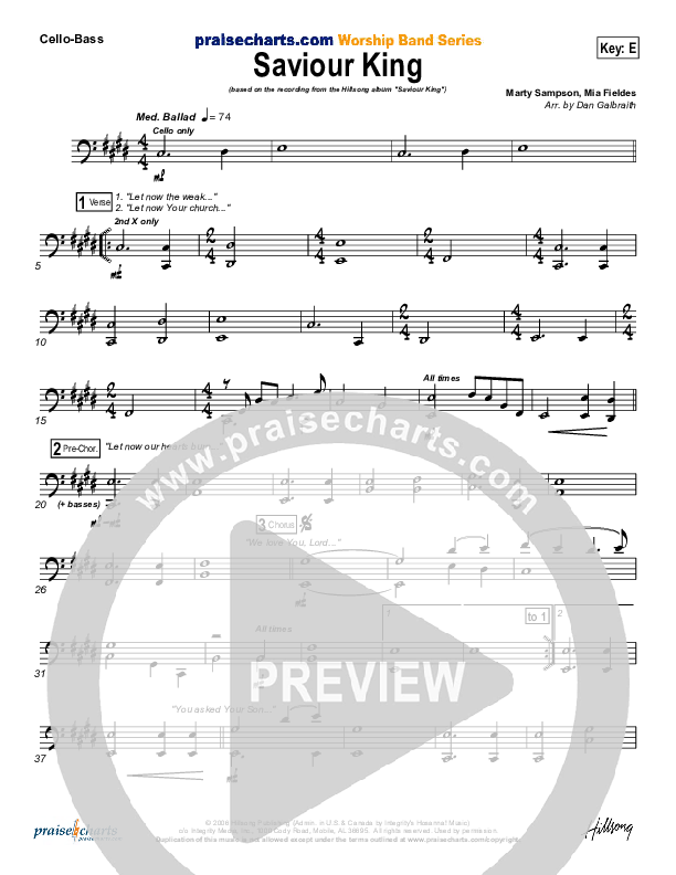 Saviour King Cello/Bass (Hillsong Worship)