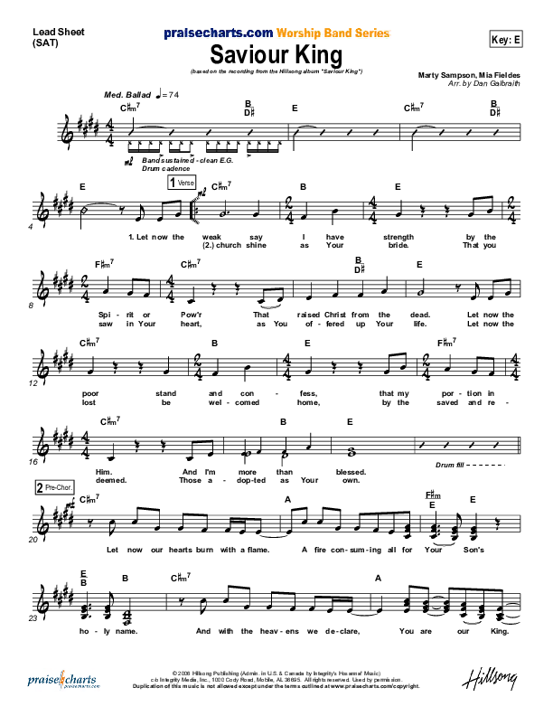 Saviour King Lead Sheet (Hillsong Worship)