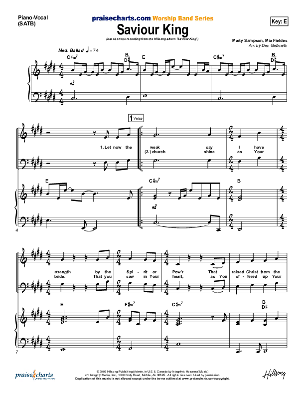 Saviour King Piano/Vocal (Hillsong Worship)
