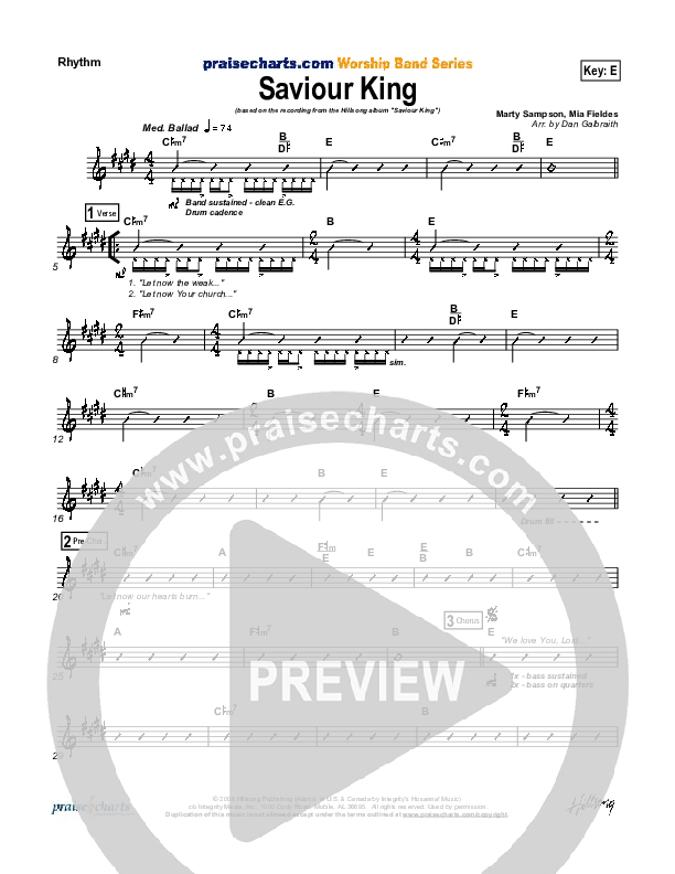 Saviour King Rhythm Chart (Hillsong Worship)