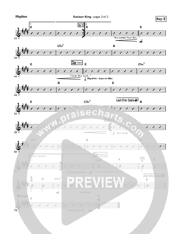 Saviour King Rhythm Chart (Hillsong Worship)