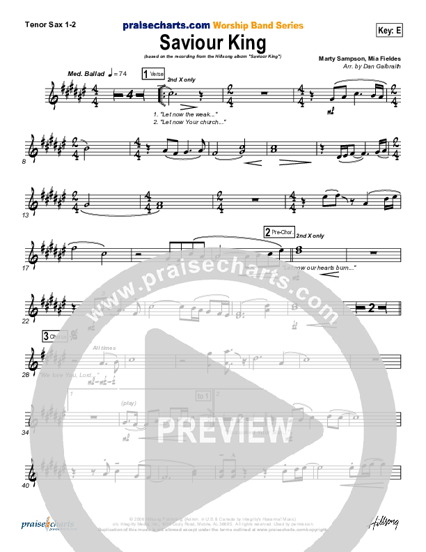 Saviour King Tenor Sax 1/2 (Hillsong Worship)