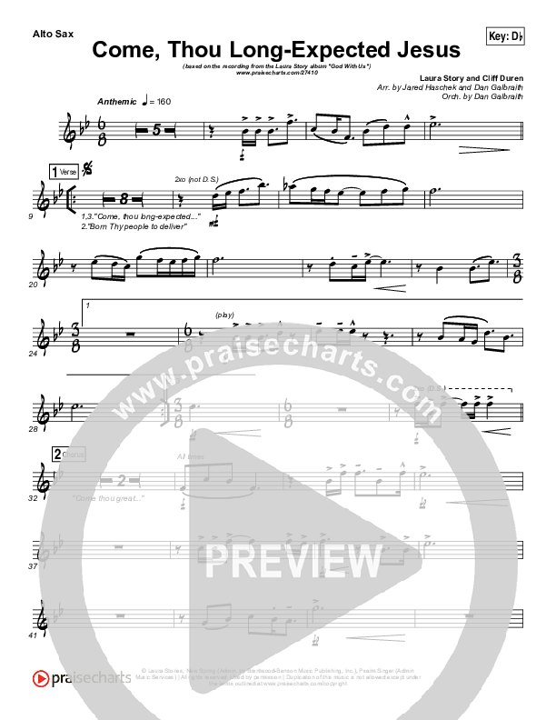 Come Thou Long Expected Jesus Alto Sax (Laura Story)