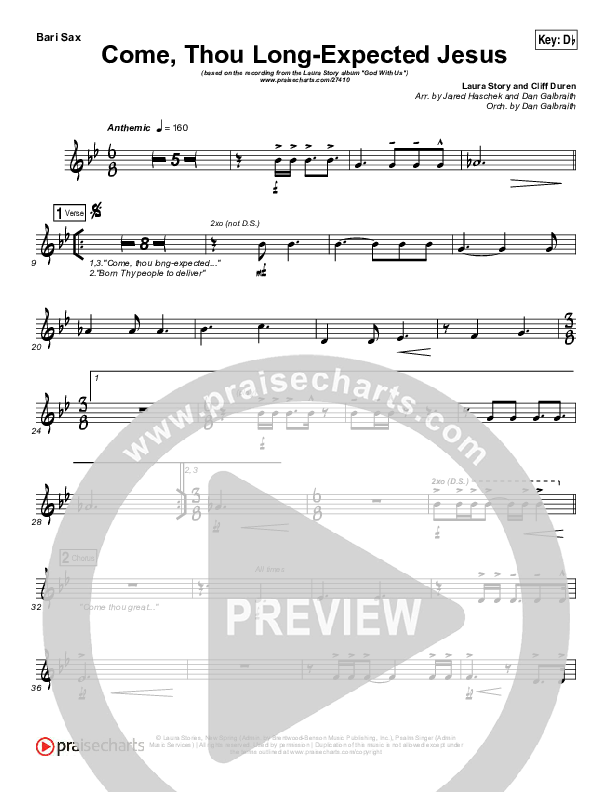 Come Thou Long Expected Jesus Bari Sax (Laura Story)