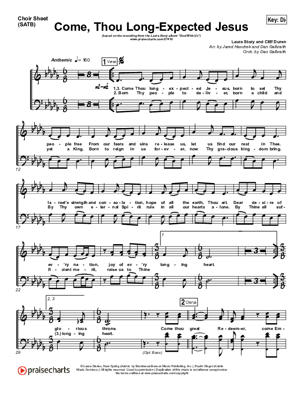 Come Thou Long Expected Jesus Choir Vocals (SATB) (Laura Story)