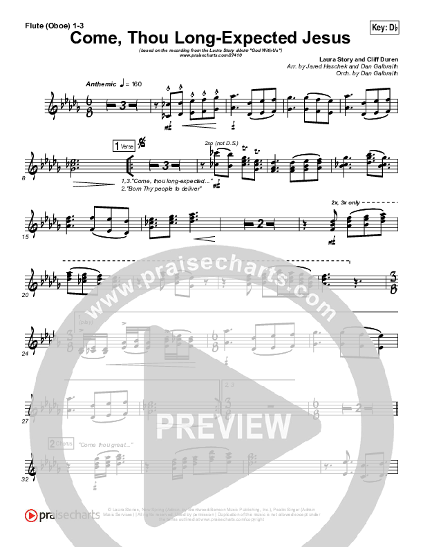 Come Thou Long Expected Jesus Flute/Oboe 1/2/3 (Laura Story)