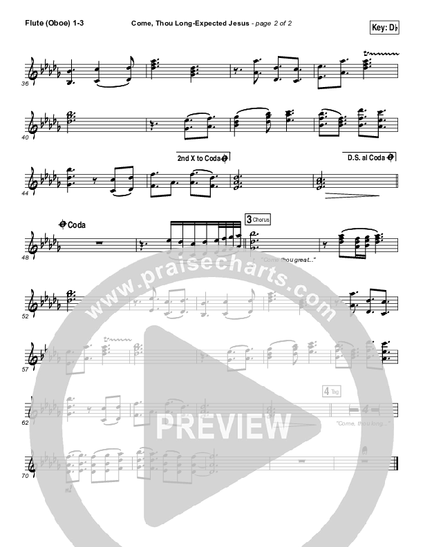 Come Thou Long Expected Jesus Flute/Oboe 1/2/3 (Laura Story)