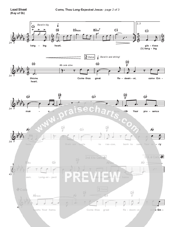 Come Thou Long Expected Jesus Lead Sheet (Melody) (Laura Story)