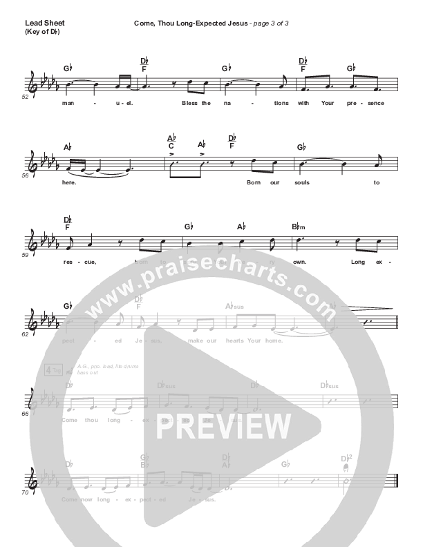 Come Thou Long Expected Jesus Lead Sheet (Melody) (Laura Story)