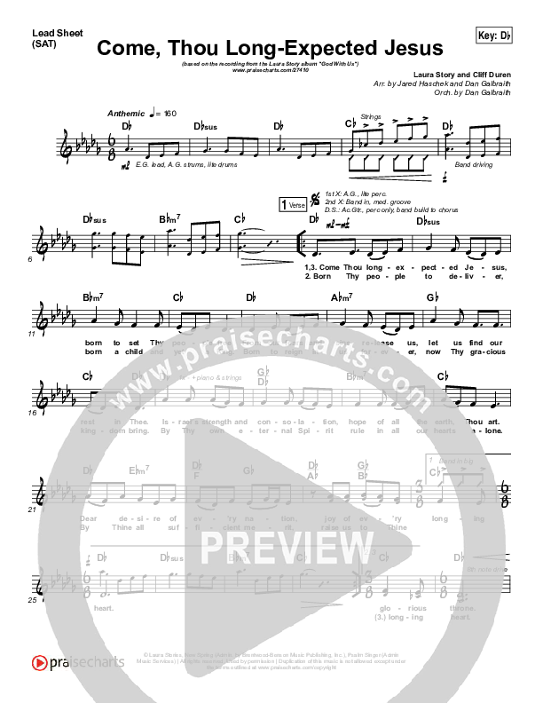 Come Thou Long Expected Jesus Lead Sheet (SAT) (Laura Story)