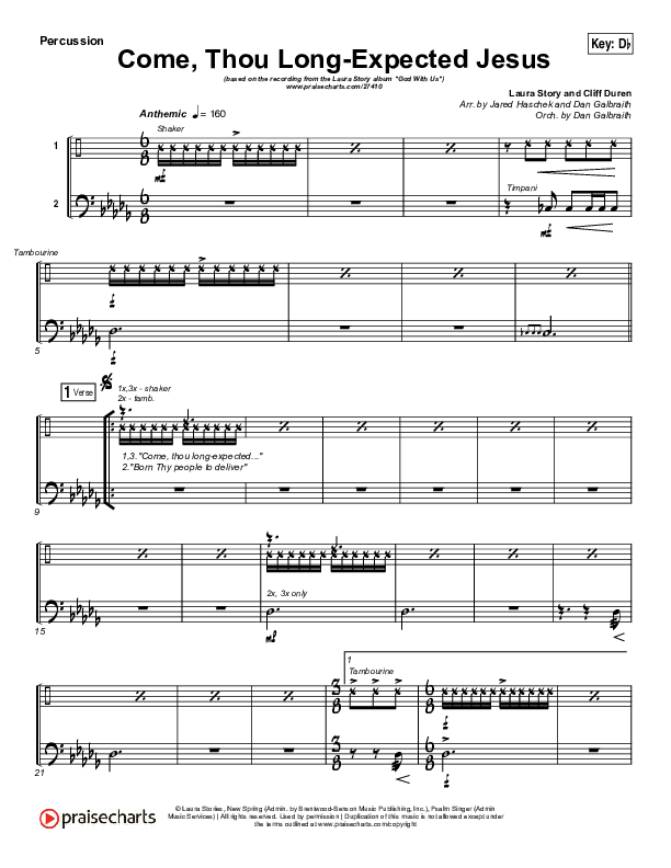 Come Thou Long Expected Jesus Percussion (Laura Story)