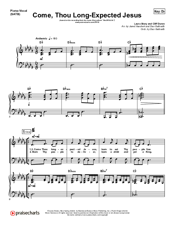 Come Thou Long Expected Jesus Piano/Vocal (SATB) (Laura Story)