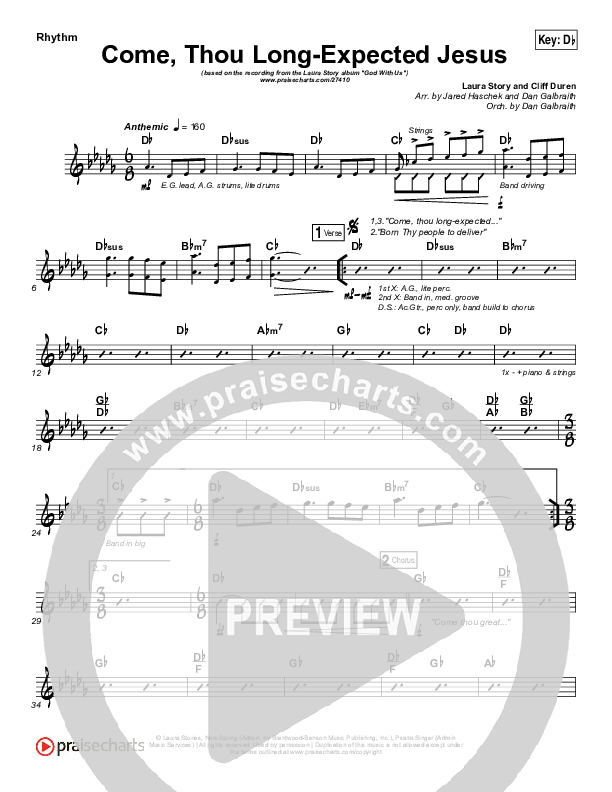 Come Thou Long Expected Jesus Rhythm Chart (Laura Story)