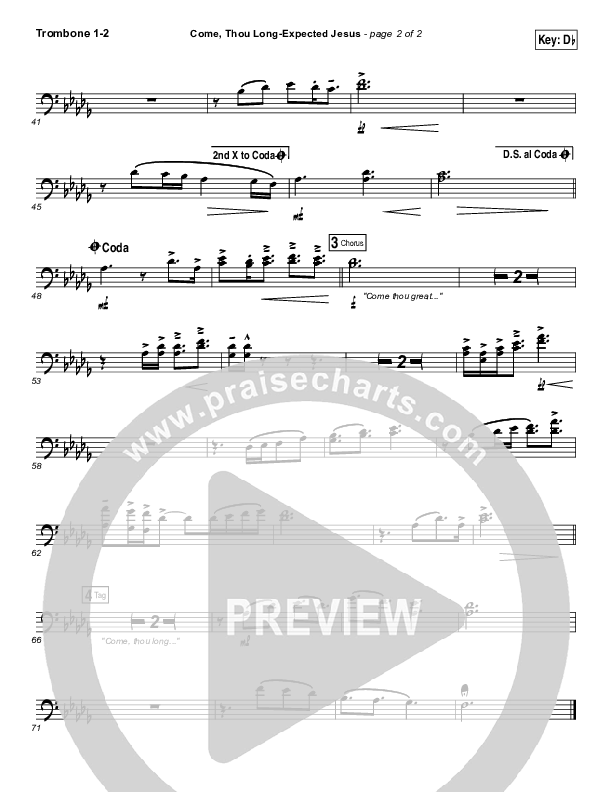 Come Thou Long Expected Jesus Trombone 1/2 (Laura Story)