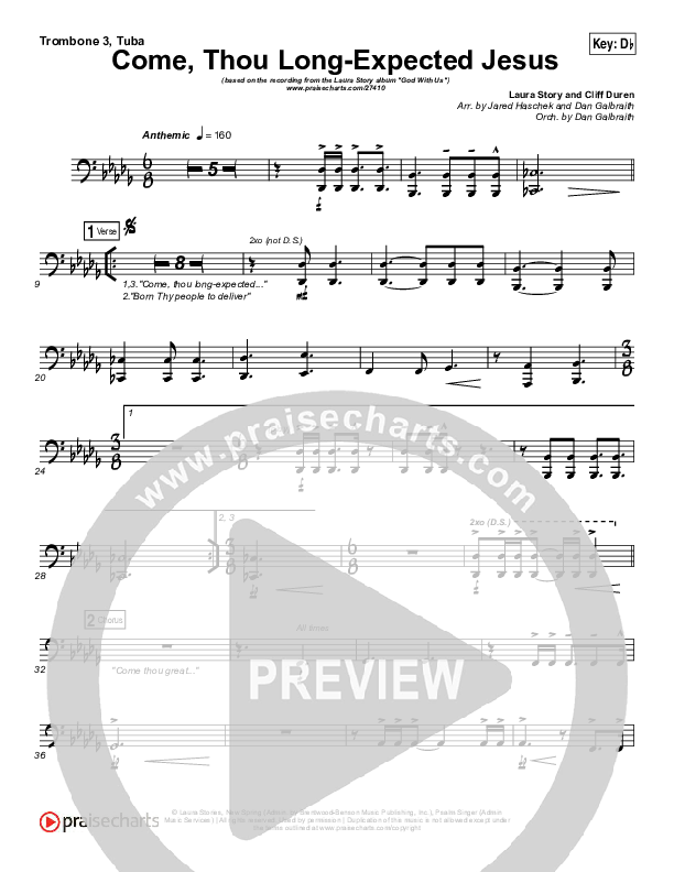 Come Thou Long Expected Jesus Trombone 3/Tuba (Laura Story)