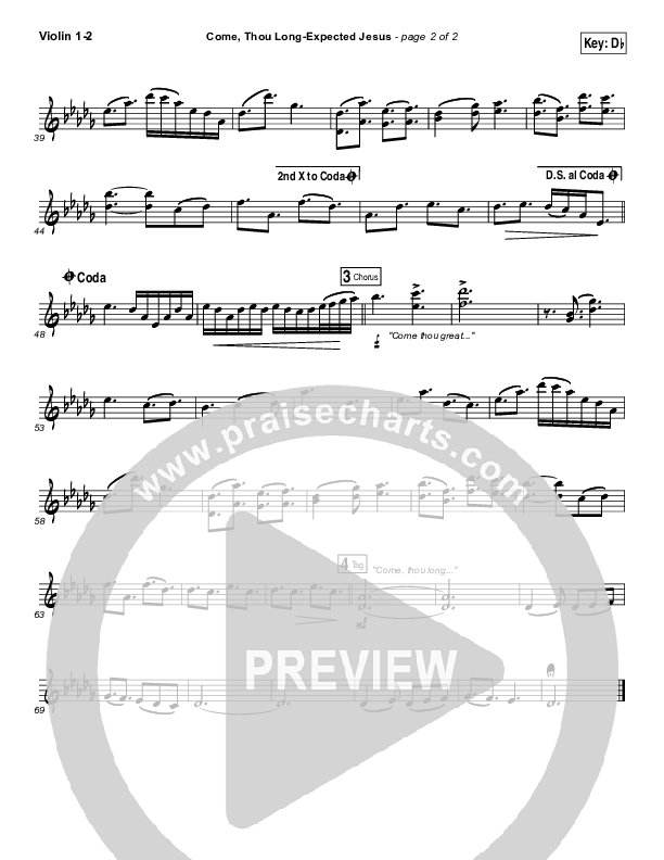 Come Thou Long Expected Jesus Violin 1/2 (Laura Story)