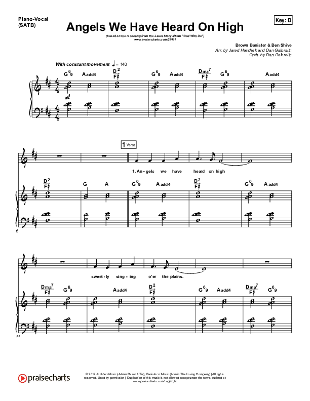 Angels We Have Heard On High Piano/Vocal (SATB) (Laura Story)
