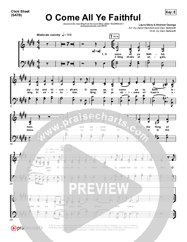 O Come All Ye Faithful Choir Sheet (SATB) (Laura Story / Steven Curtis Chapman)