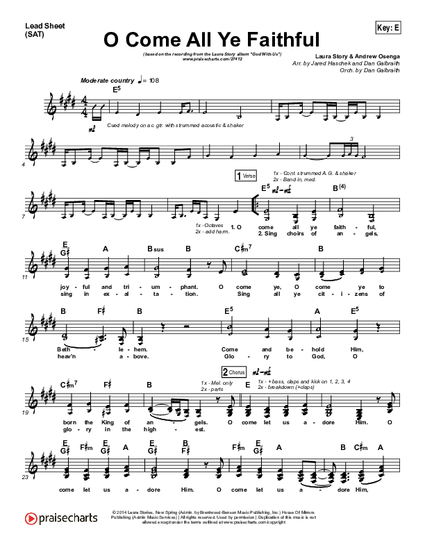 O Come All Ye Faithful Lead Sheet (SAT) (Laura Story / Steven Curtis Chapman)