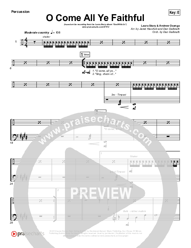 O Come All Ye Faithful Percussion (Laura Story / Steven Curtis Chapman)