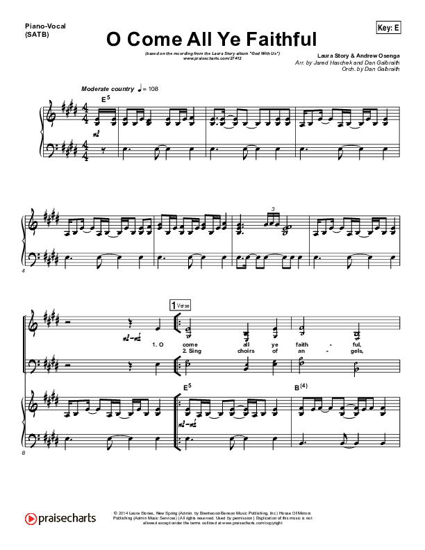 O Come All Ye Faithful Piano/Vocal & Lead (Laura Story / Steven Curtis Chapman)