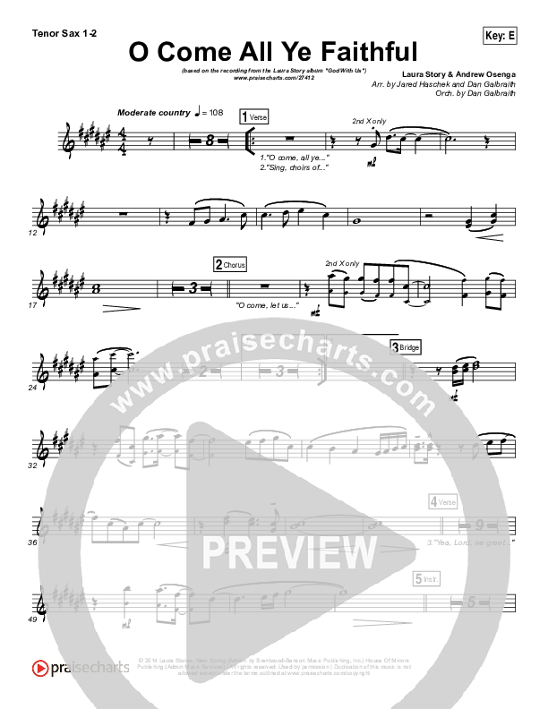 O Come All Ye Faithful Tenor Sax 1/2 (Laura Story / Steven Curtis Chapman)