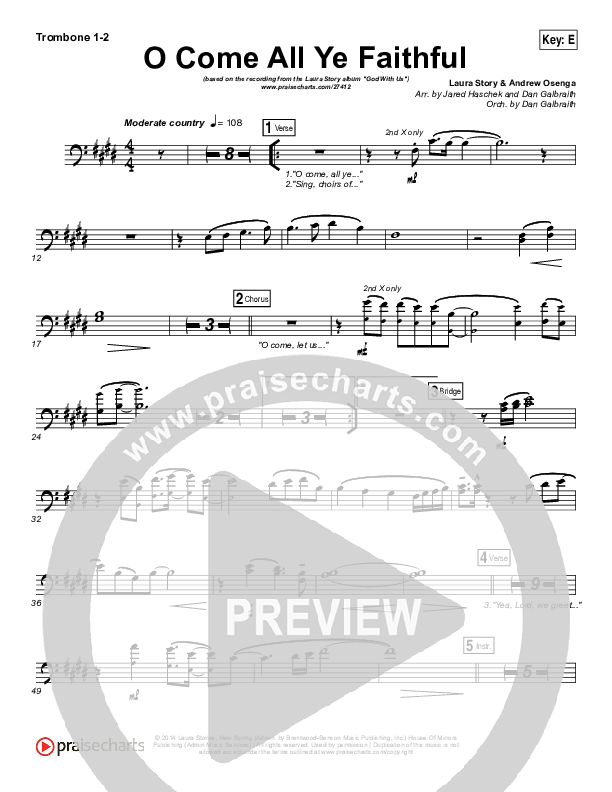 O Come All Ye Faithful Trombone 1/2 (Laura Story / Steven Curtis Chapman)