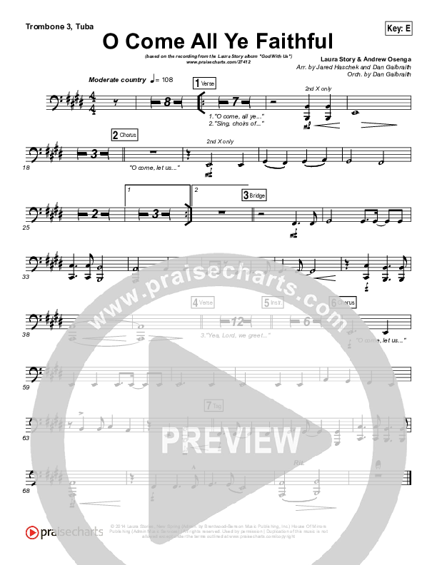 O Come All Ye Faithful Trombone 3/Tuba (Laura Story / Steven Curtis Chapman)