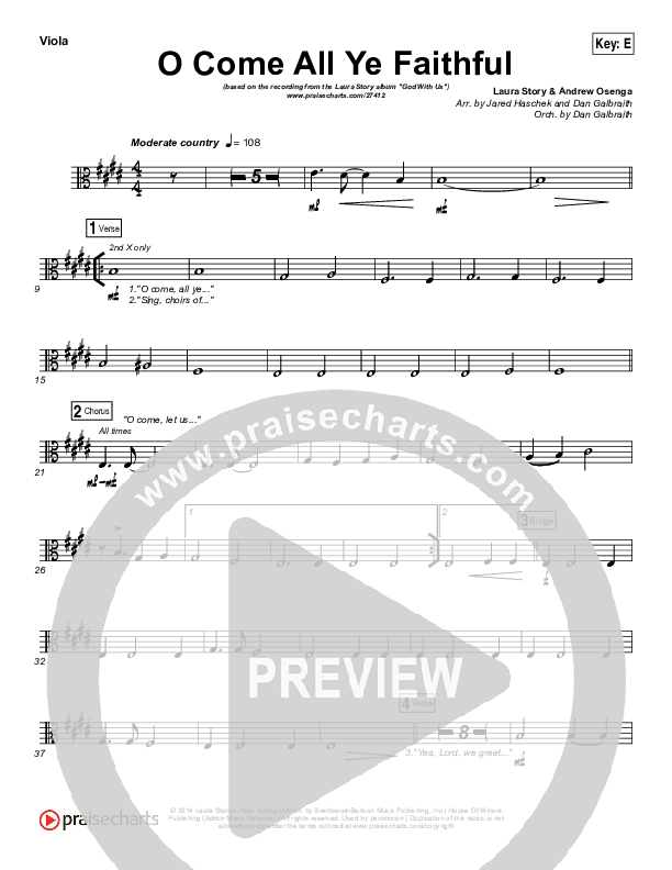 O Come All Ye Faithful Viola (Laura Story / Steven Curtis Chapman)