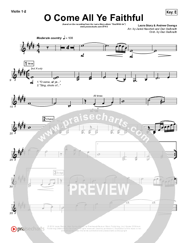 O Come All Ye Faithful Violin 1/2 (Laura Story / Steven Curtis Chapman)