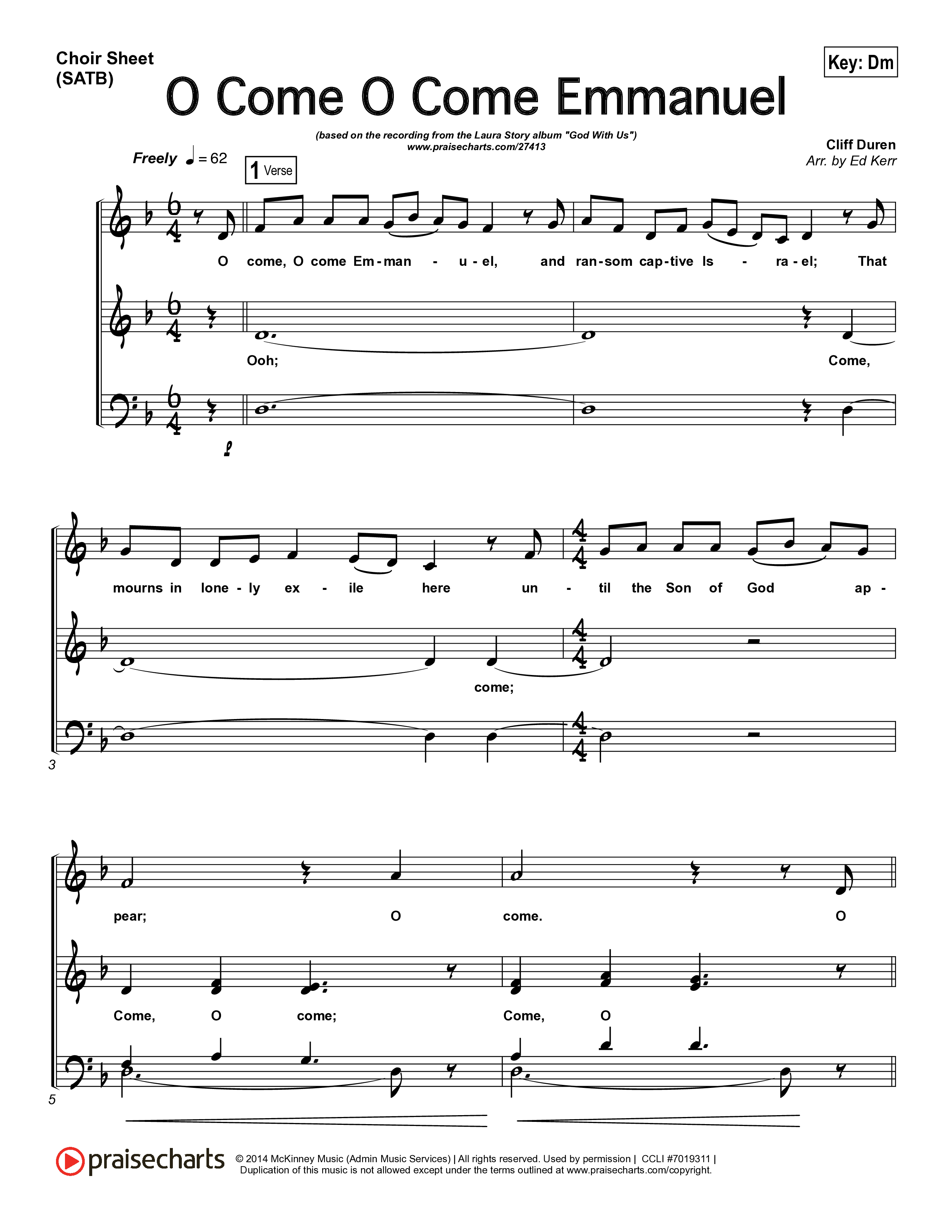 O Come O Come Emmanuel  Choir Sheet (SATB) (Laura Story)