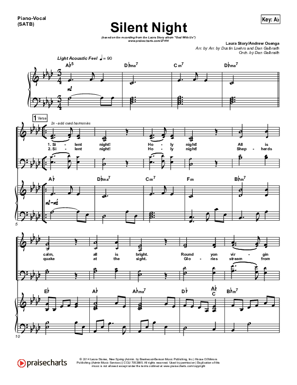 Silent Night Piano/Vocal (SATB) (Laura Story)