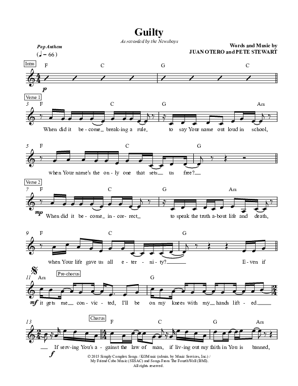Guilty Lead Sheet (Newsboys)