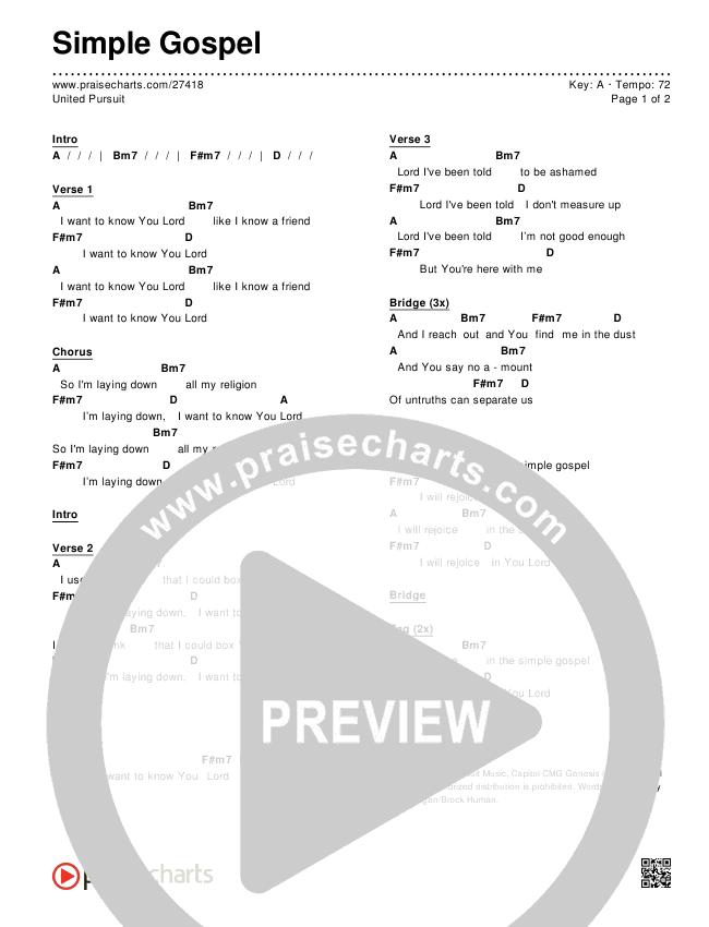 Simple Gospel Chords & Lyrics (United Pursuit)