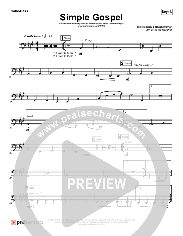 Simple Gospel Cello/Bass (United Pursuit)