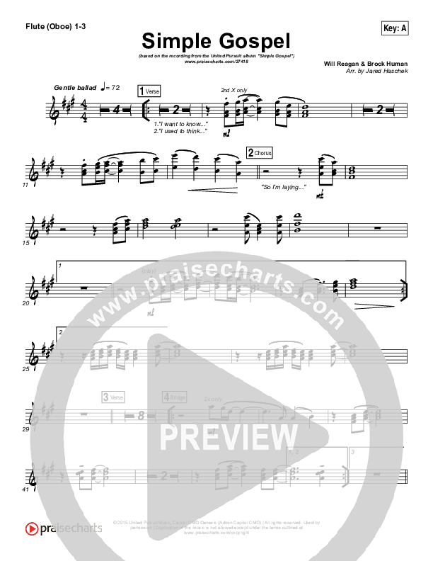 Simple Gospel Flute/Oboe 1/2/3 (United Pursuit)