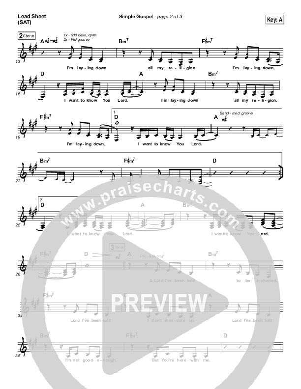 Simple Gospel Lead Sheet (SAT) (United Pursuit)