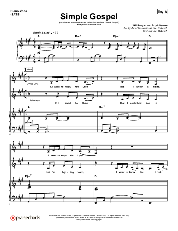 Simple Gospel Piano/Vocal & Lead (United Pursuit)