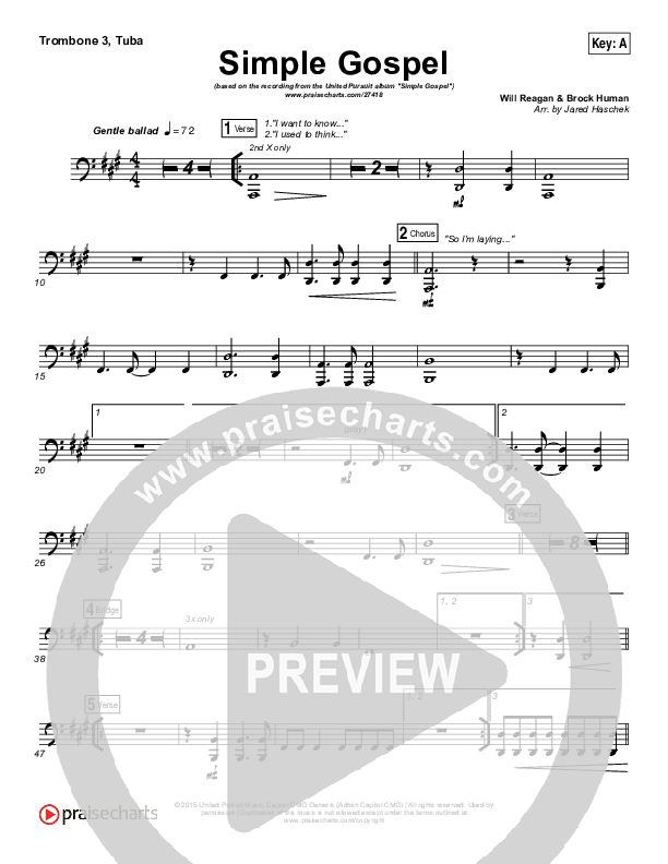 Simple Gospel Trombone 3/Tuba (United Pursuit)