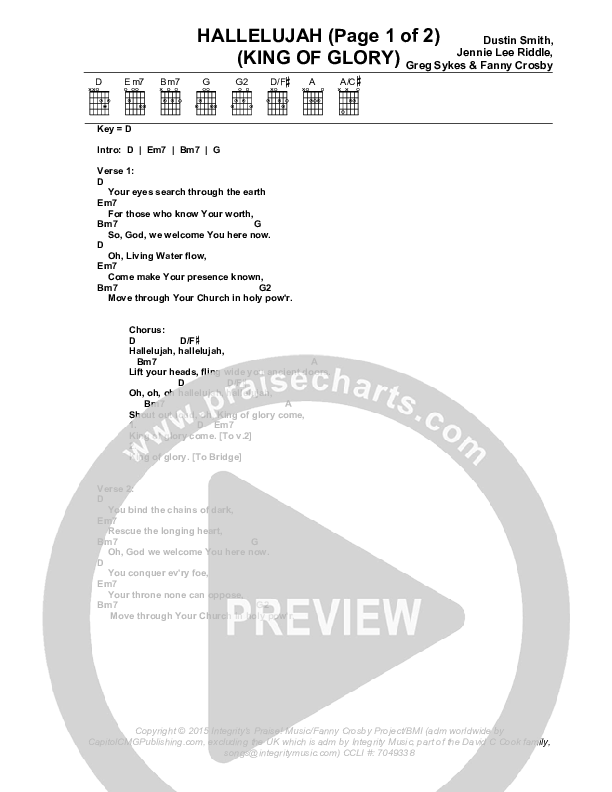 Hallelujah (King Of Glory) Chords PDF (Dustin Smith) PraiseCharts