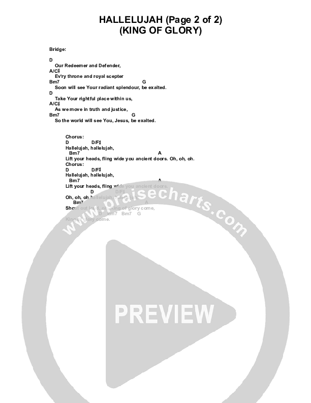 Hallelujah (King Of Glory) Chords PDF (Dustin Smith) PraiseCharts