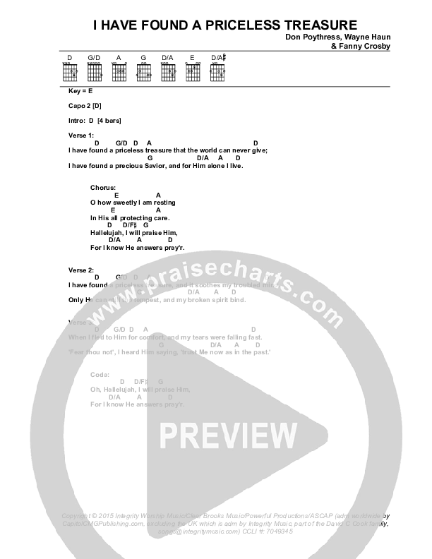 I've Found A Priceless Treasure Chords & Lyrics (Ernie Haase & Signature Sound)