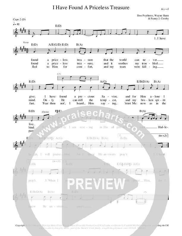 I've Found A Priceless Treasure Lead Sheet (Ernie Haase & Signature Sound)