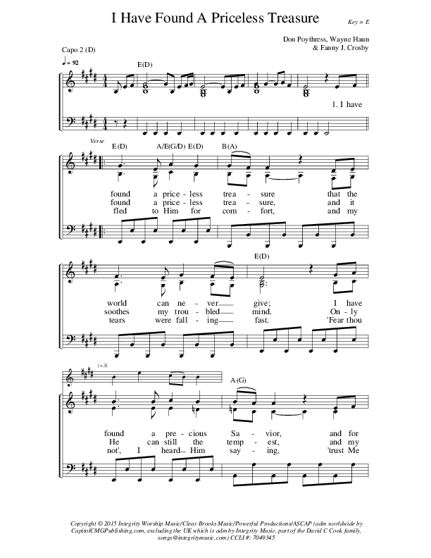 I've Found A Priceless Treasure Lead & Piano (Ernie Haase & Signature Sound)