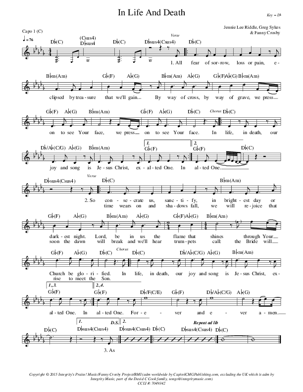 In Life And Death Piano/Vocal & Lead (Greg Sykes)