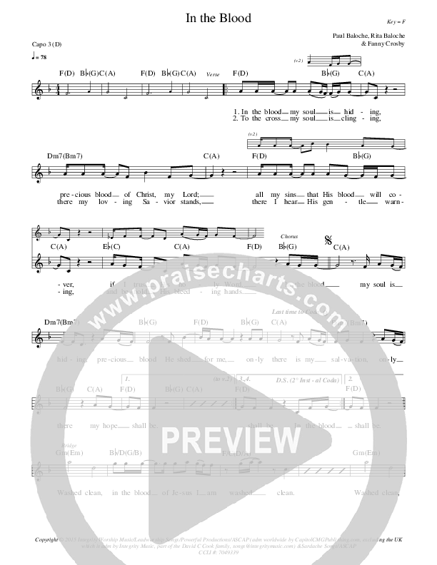 In The Blood Lead Sheet (Israel Houghton / Seth & Nirva)