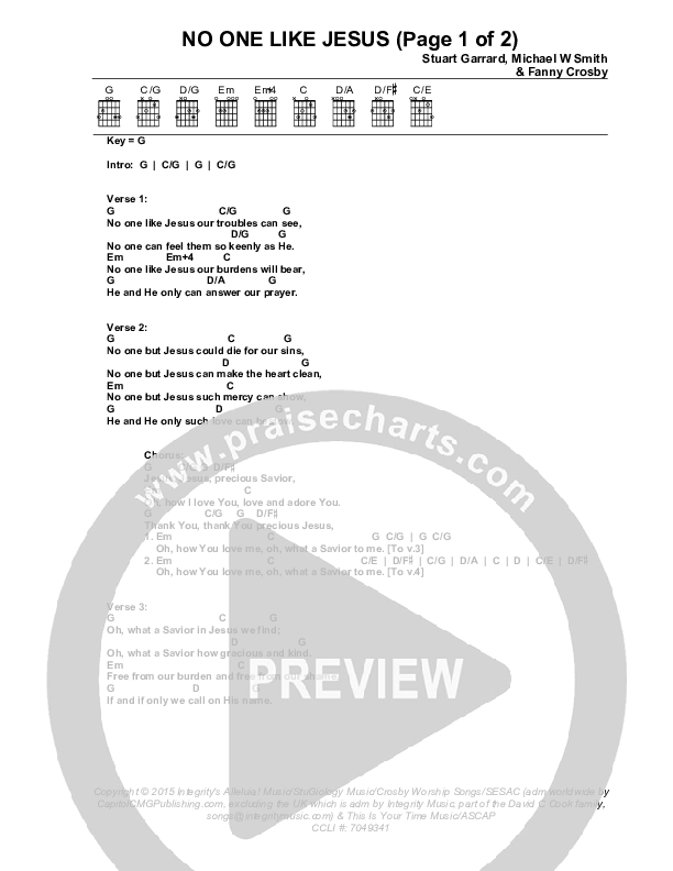 No One Like Jesus Chords & Lyrics (Michael W. Smith)