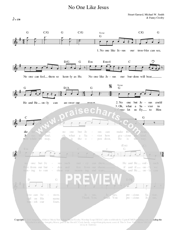 No One Like Jesus Lead Sheet (Michael W. Smith)