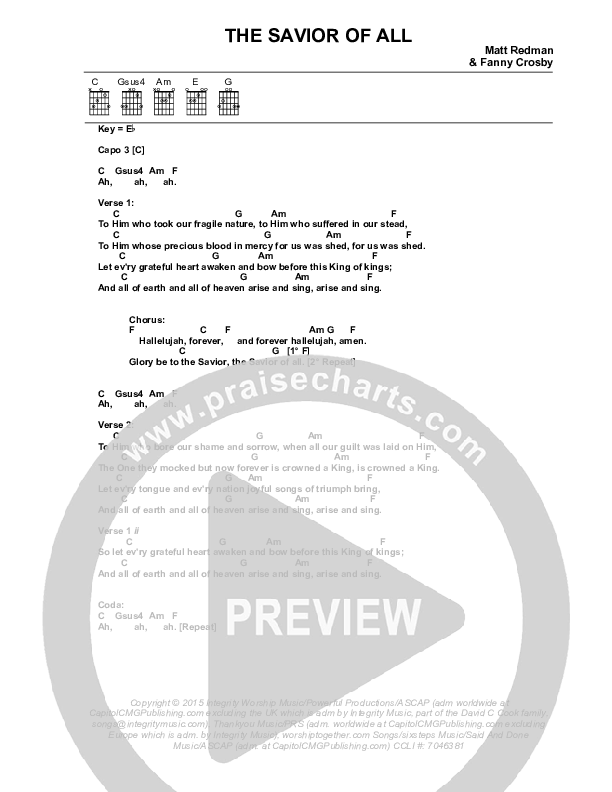 The Savior Of All Chords & Lyrics (Matt Redman)